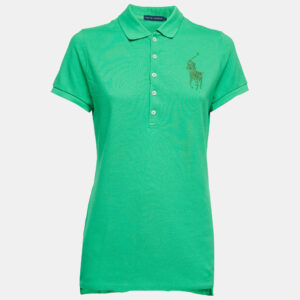 Ralph Lauren Green Cotton Glitter Logo Polo T-Shirt L