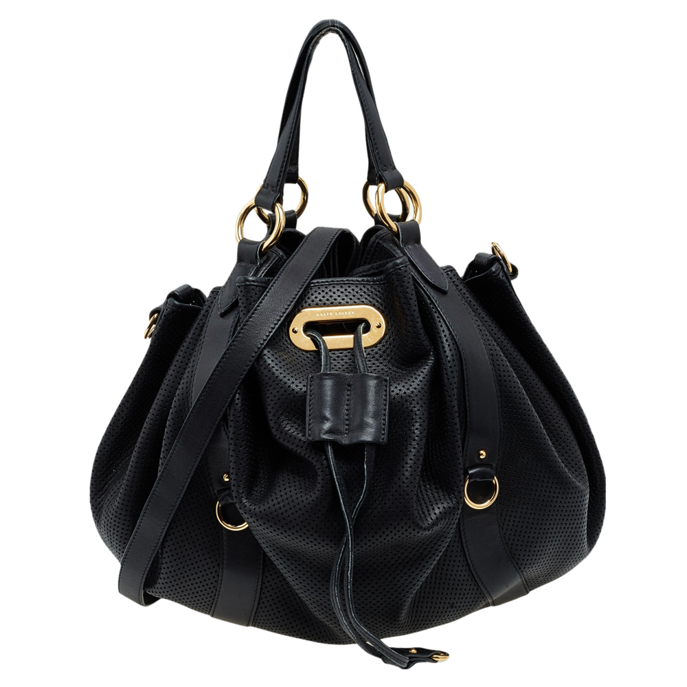 luxury-women-ralph-lauren-used-handbags-p554933-005 Ralph Lauren Black Perforated Leather Drawstring Hobo
