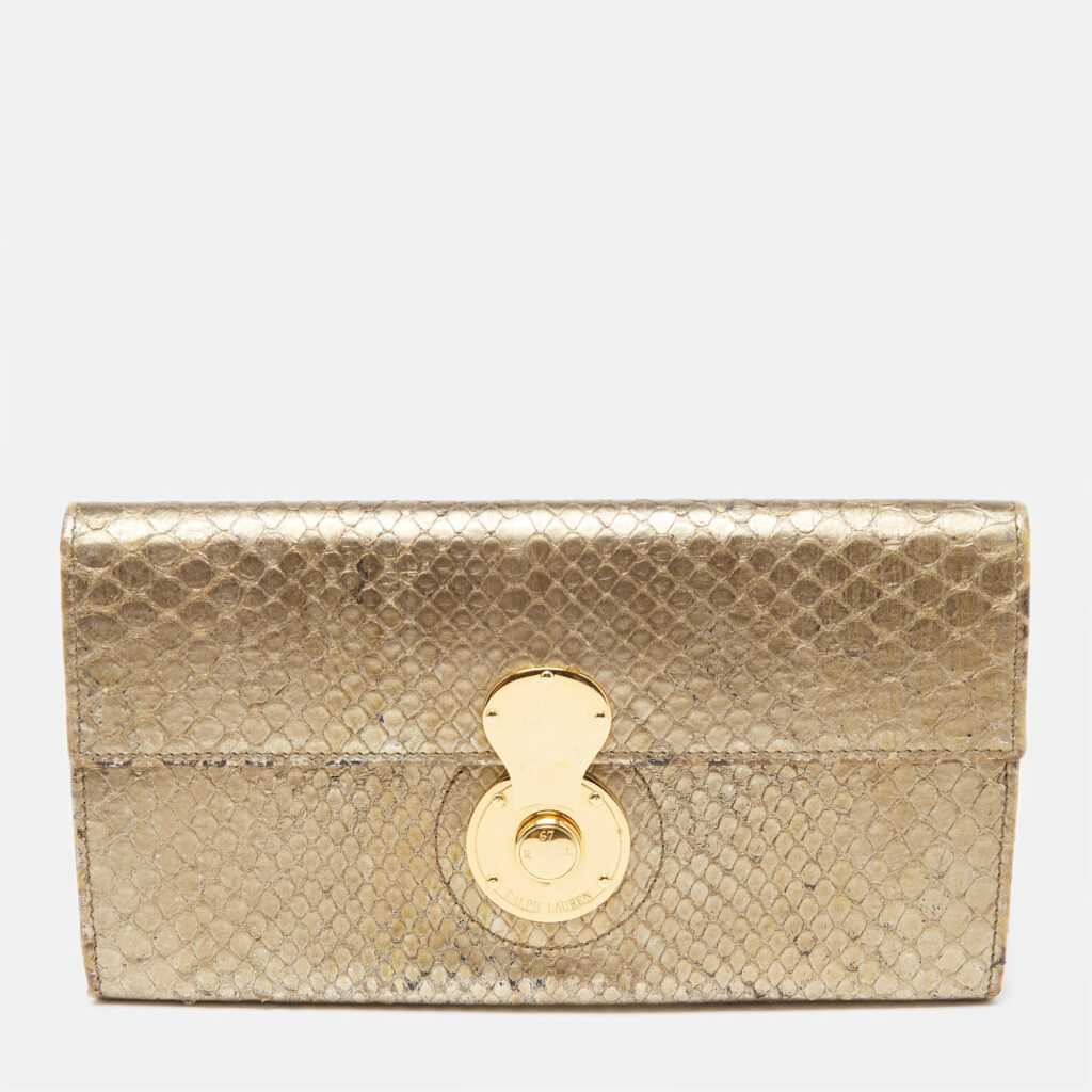 luxury-women-ralph-lauren-used-handbags-p639900-001-2 Ralph Lauren Metallic Gold Python Leather Ricky Continental Wallet