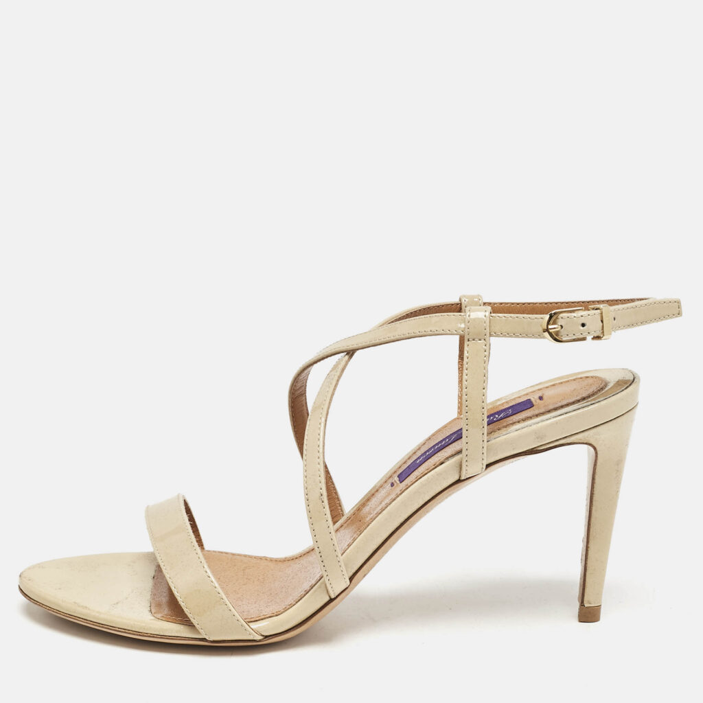 luxury-women-ralph-lauren-used-shoes-p1149342-010 Ralph Lauren Beige Patent Leather Crisscross Ankle Strap Sandals Size 38