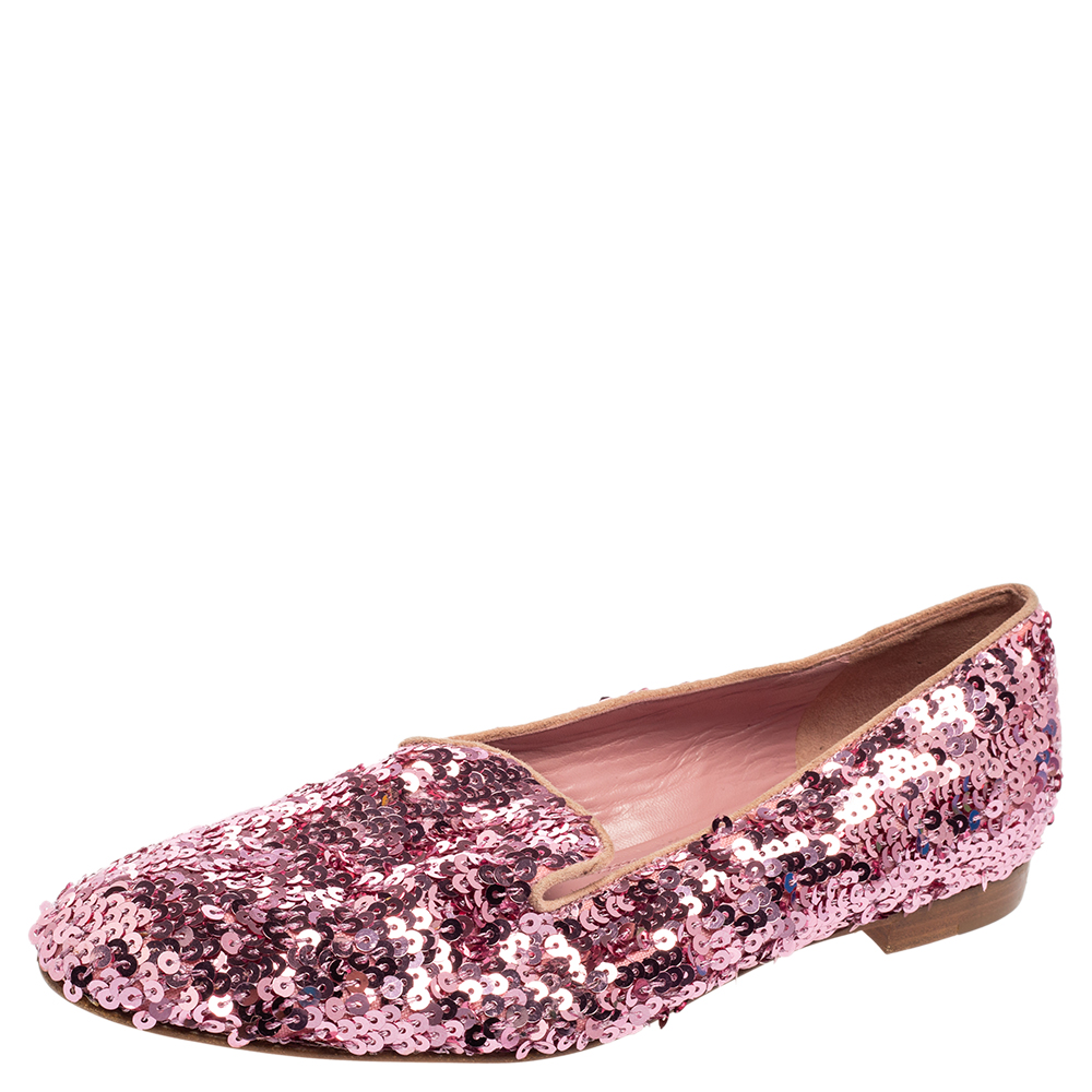 luxury-women-ralph-lauren-used-shoes-p598999-005-2 Ralph Lauren Pink Sequin Embellished Quintessa Pewter Smoking Slippers Size 37