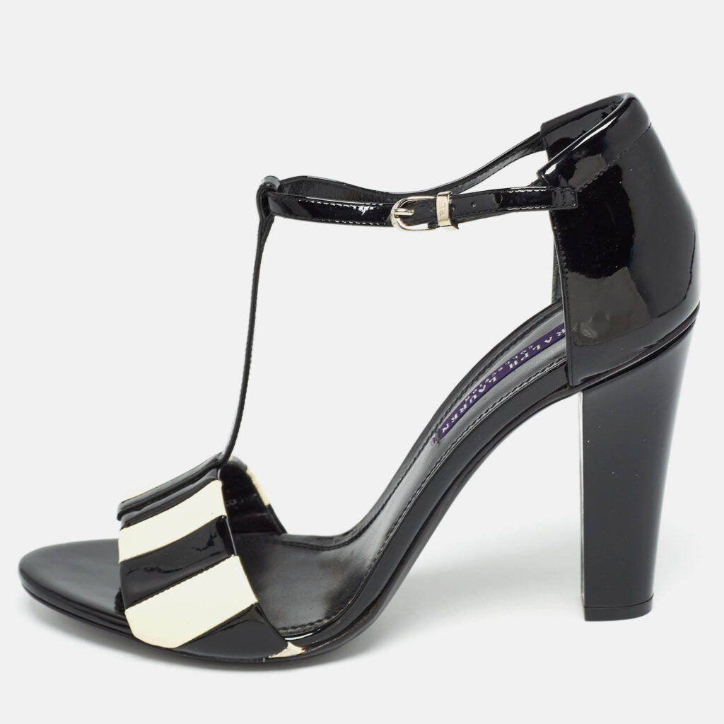 luxury-women-ralph-lauren-used-shoes-p961469-011 Ralph Lauren Black/White Patent Leather T Strap Sandals Size 40