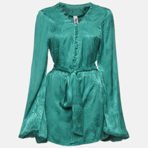Rat & Bao Green Tropical Pattern Satin Mini Dress M