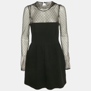 RED Valentino Black Knit and Tulle Long Sleeve Mini Dress XL