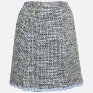RED Valentino Blue Tweed Ruffled Mini Skirt L