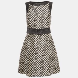 RED Valentino Black/Gold Floral Jacquard Belted Mini Dress S