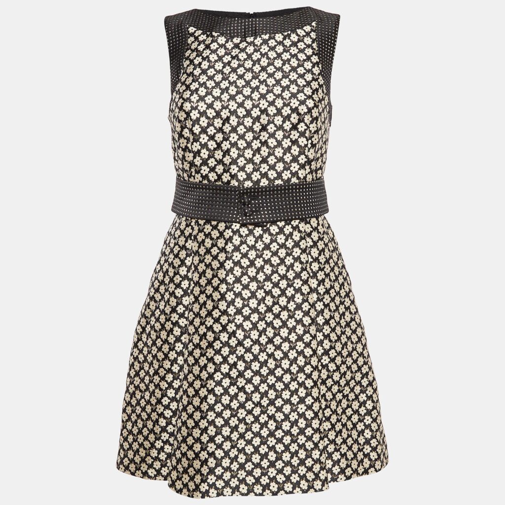 luxury-women-red-valentino-used-clothes-p1039299-005 RED Valentino Black/Gold Floral Jacquard Belted Mini Dress S