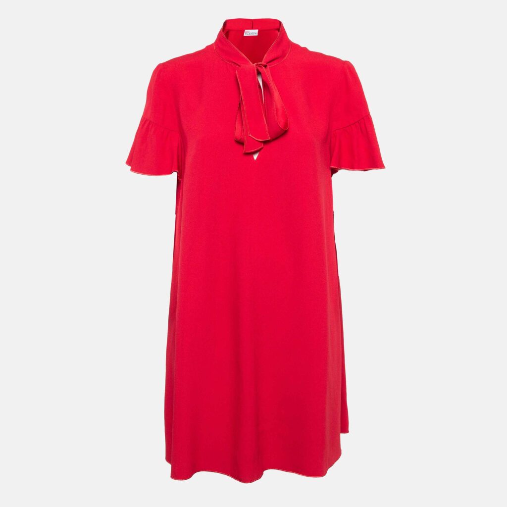 luxury-women-red-valentino-used-clothes-p1039605-001 RED Valentino Red Crepe Tie-Up Neck Ruffled Mini Dress M