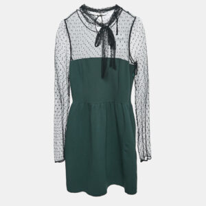 RED Valentino Green/Black Jersey and Lace High Neck Mini Dress L