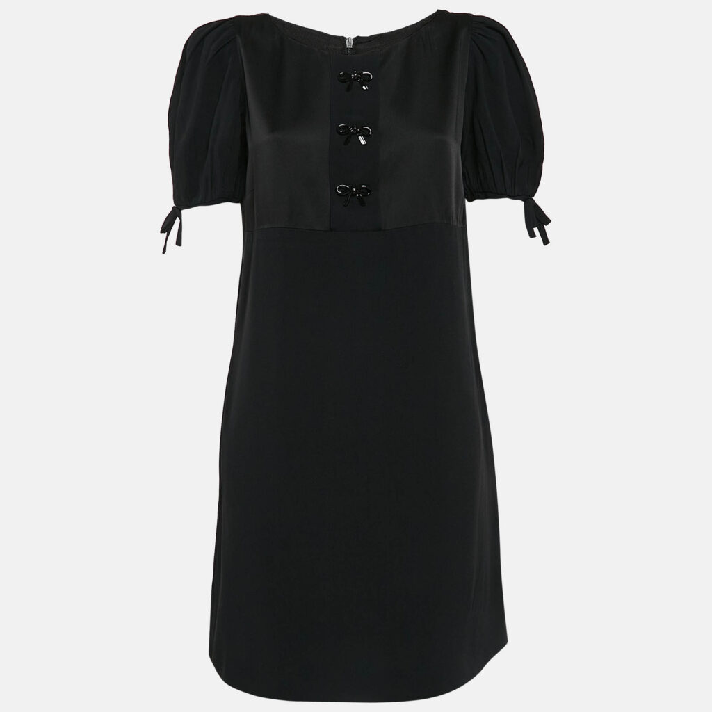 luxury-women-red-valentino-used-clothes-p1056018-001 RED Valentino Black Crepe Bow Detail Mini Dress M