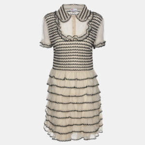 RED Valentino Cream/Black Lace Knit Mini Dress M