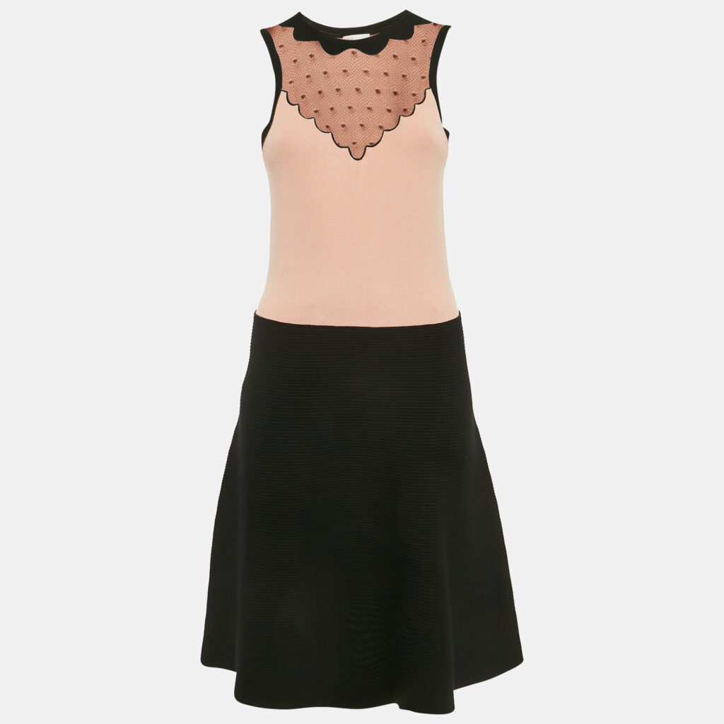 luxury-women-red-valentino-used-clothes-p1112423-001 RED Valentino Pink/Black Knit Lace Trimmed Short Dress M