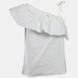 RED Valentino White Ruffled One-Shoulder Tie-Up Detail Top L