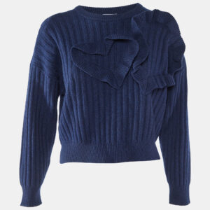 Red Valentino Blue Wool and Viscose Ruffle Heart Trim Sweater XXS