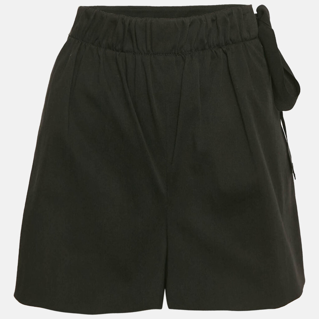 RED Valentino Black Cotton Tie-Up Waist Detail Shorts L
