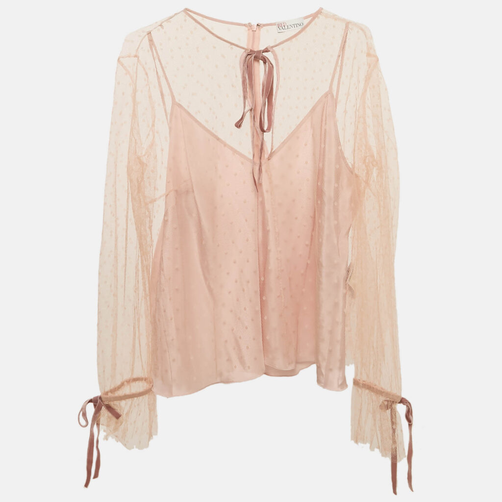 RED Valentino Pink Tulle Tie-Up Detail Blouse XL