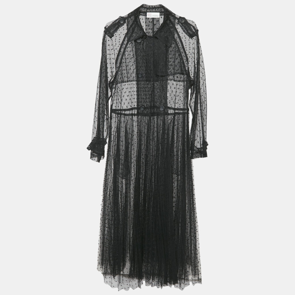 luxury-women-red-valentino-used-clothes-p1162767-004 RED Valentino Black Tulle Double Breasted Sheer Coat M