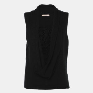 RED Valentino Black Cotton Knit Lace Top M