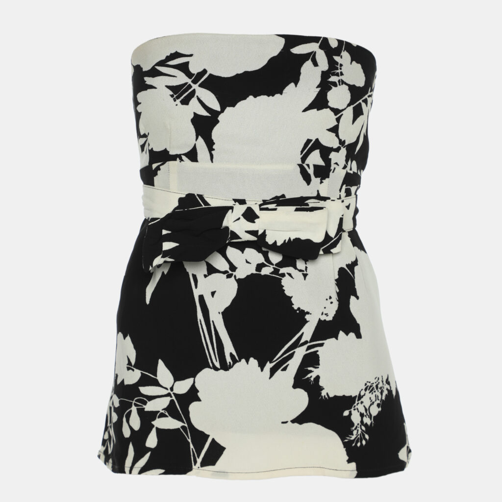 luxury-women-red-valentino-used-clothes-p1163884-002 Red Valentino Black/White Floral Print Crepe Belted Blouse M