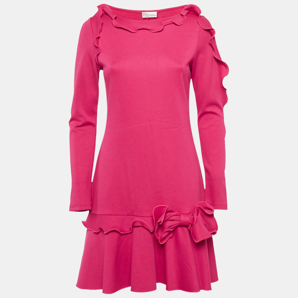 luxury-women-red-valentino-used-clothes-p1168602-001 RED Valentino Pink Jersey Bow Detail Flounce Dress L