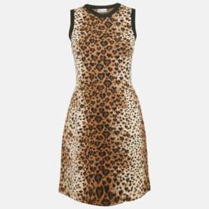 RED Valentino Brown Leopard Stretch Knit Sleeveless Mini Dress M