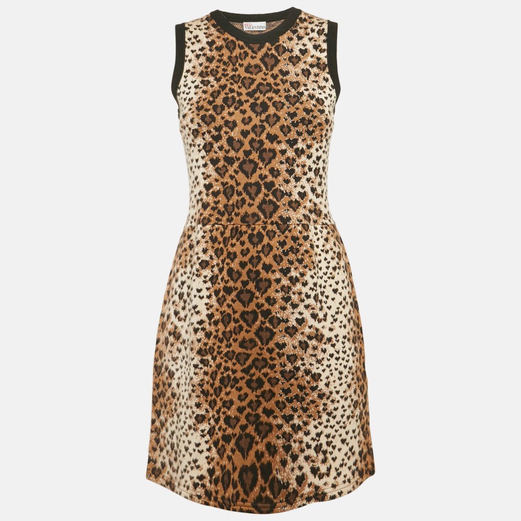 luxury-women-red-valentino-used-clothes-p1169344-001 RED Valentino Brown Leopard Stretch Knit Sleeveless Mini Dress M