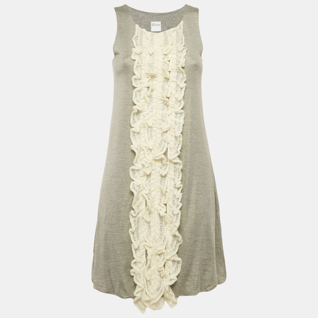 luxury-women-red-valentino-used-clothes-p1169438-003 RED Valentino Metallic Grey Crochet Frills Jersey Mini Dress S