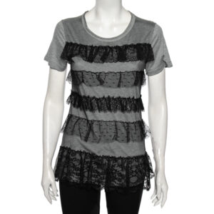 Red Valentino Grey Ruffled Lace and Jersey Short Sleeve T Shirt M