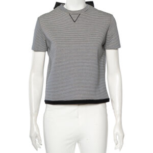 RED Valentino Monochrome Striped Knit Ruffled Trim Detailed Top M