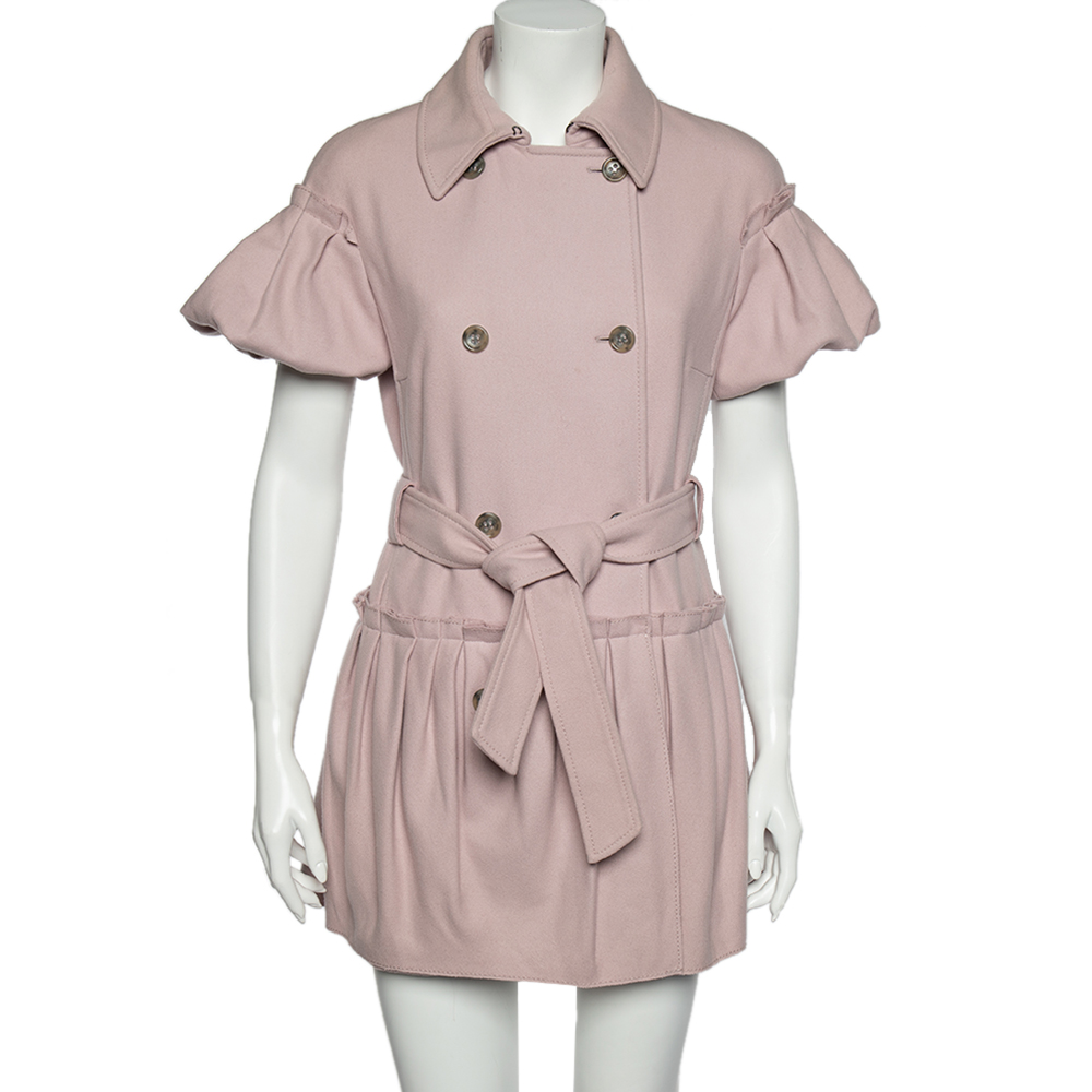 luxury-women-red-valentino-used-clothes-p518897-003-2 RED Valentino Pink Wool Pleated Detailed Double Breasted Belted Coat S