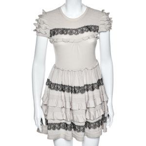 RED Valentino Beige Wool Lace Trim Ruffled Mini Dress M
