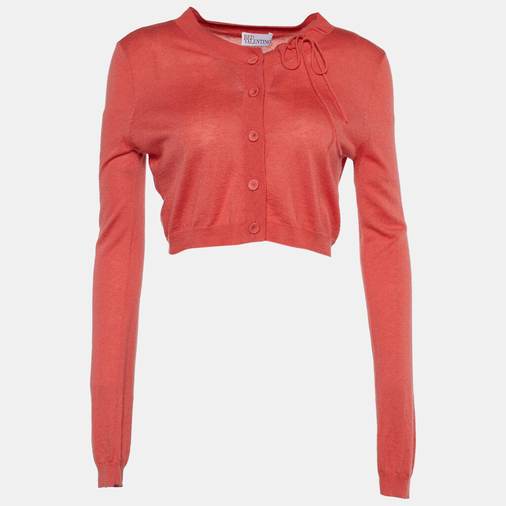 luxury-women-red-valentino-used-clothes-p742969-001 Red Valentino Coral Pink Knit Button Front Cardigan M