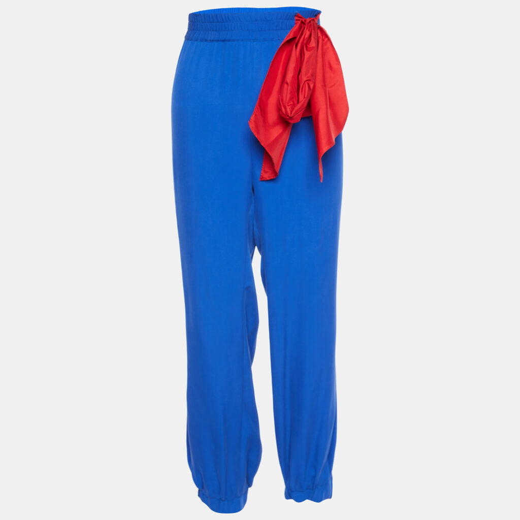 luxury-women-red-valentino-used-clothes-p888778-004 RED Valentino Blue Silk Contrast Tie Detail Joggers M