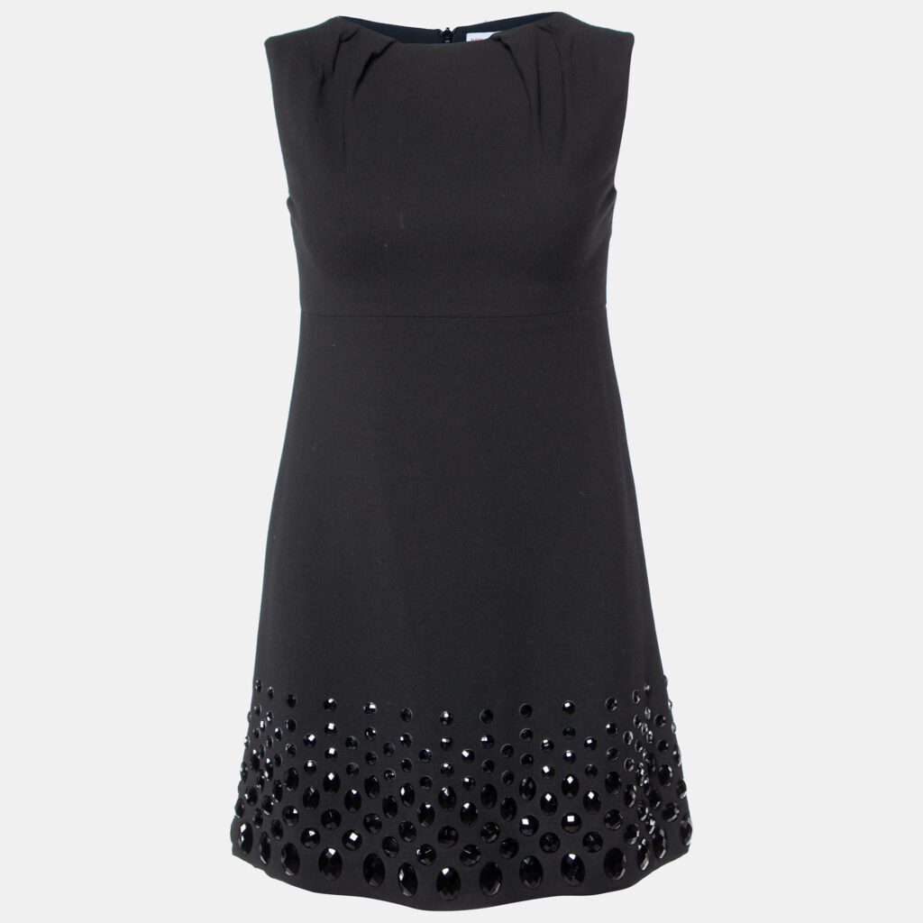 luxury-women-red-valentino-used-clothes-p927836-001 RED Valentino Black Crepe Crystal Embellished Sleeveless Dress S