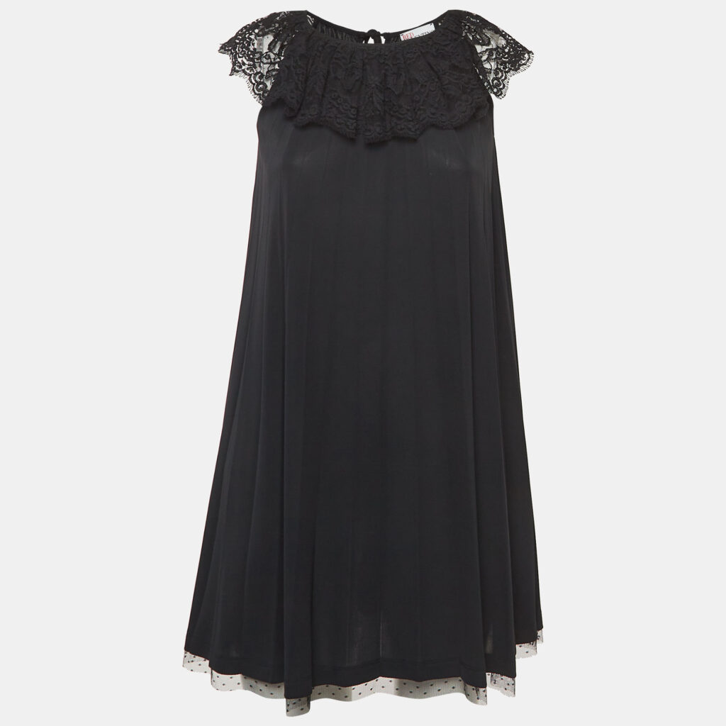 luxury-women-red-valentino-used-clothes-p941447-002 RED Valentino Black Pleated Jersey Lace Trim Mini Dress XS