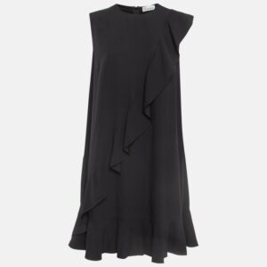 RED Valentino Black Sateen Ruffled Sleeveless Mini Dress L