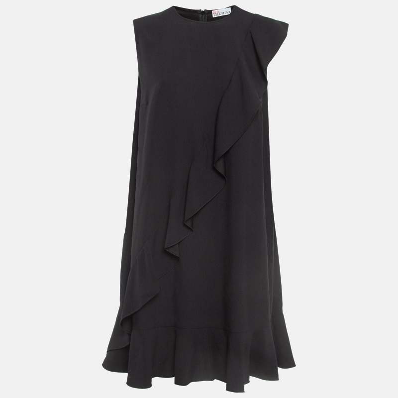 luxury-women-red-valentino-used-clothes-p984119-1716441652-004 RED Valentino Black Sateen Ruffled Sleeveless Mini Dress L