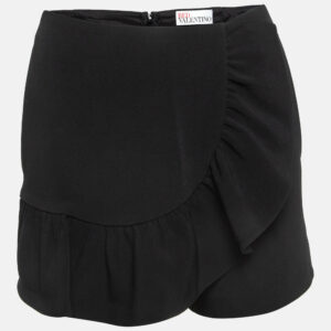 RED Valentino Black Crepe Ruffled Detail Shorts S