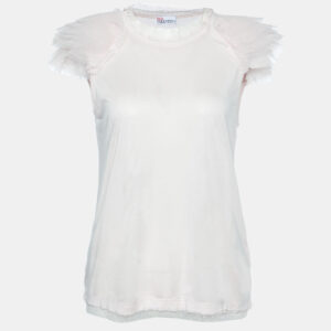RED Valentino Pink Tulle Sleeve Jersey T-Shirt L