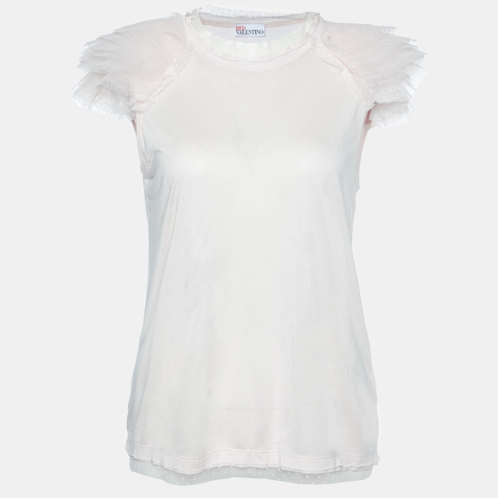 RED Valentino Pink Tulle Sleeve Jersey T-Shirt L