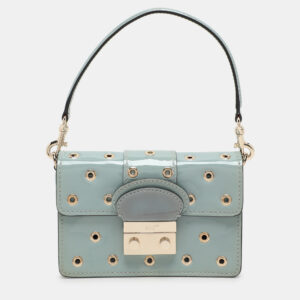 RED Valentino Dusky Blue Patent Leather Grommet Detailed Shoulder Bag