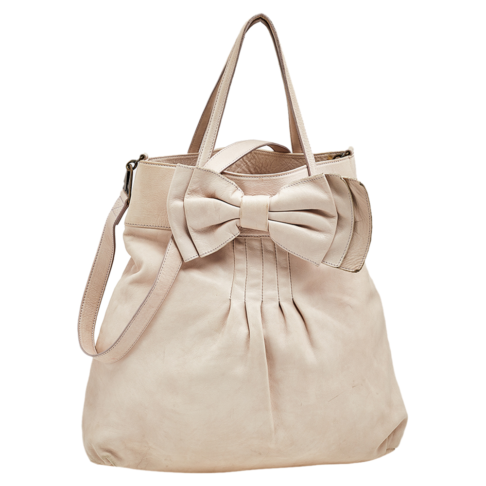luxury-women-red-valentino-used-handbags-p563253-008-2 RED Valentino Beige Leather Bow Frame Satchel