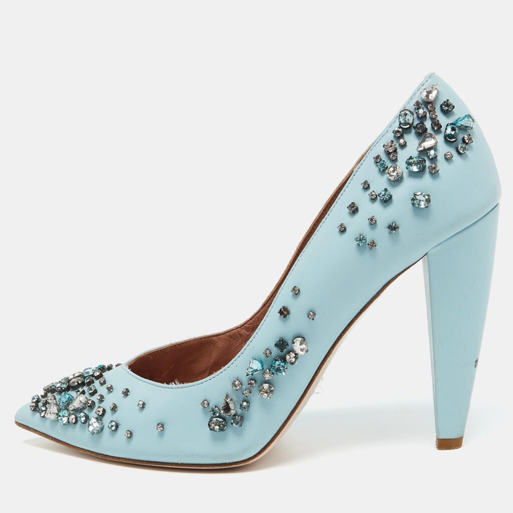 luxury-women-red-valentino-used-shoes-p1077119-002-1 RED Valentino Light Blue Leather Crystal Embellished Pumps Size 39