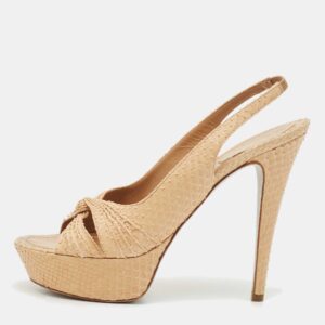 Ren&eacute; Caovilla Beige Python Platform Sandals Size 39
