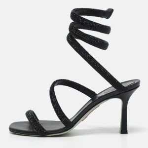 ren&eacute; caovilla black satin crystal embellished cleo sandals size 37