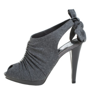 Ren&eacute; Caovilla Grey Fabric Crystal Embellished Ankle Tie Slingback Sandals Size 38