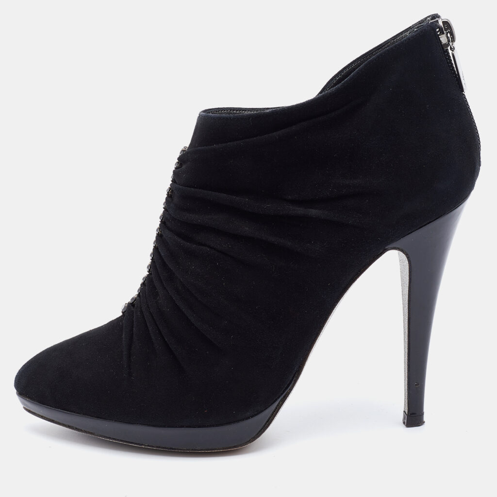 luxury-women-rene-caovilla-used-shoes-p752053-002 René Caovilla Black Suede Crystal embellished Ankle Length Boots Size 39