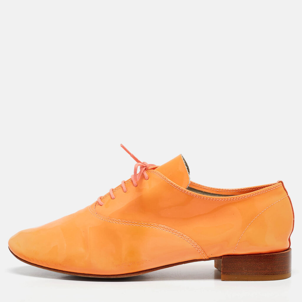 luxury-women-repetto-used-shoes-p1110562-010 Repetto Orange Patent Leather Lace Up Oxfords Size 39