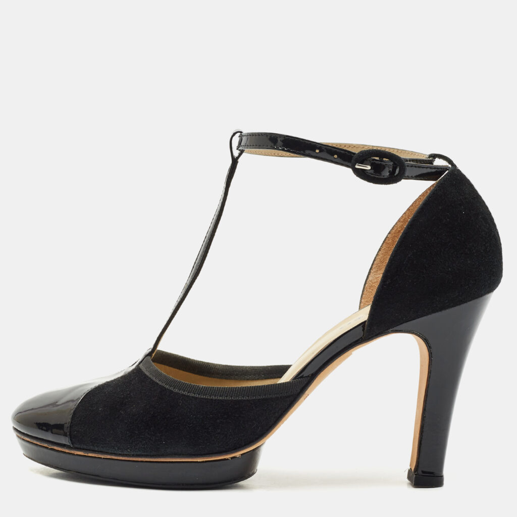 luxury-women-repetto-used-shoes-p1155409-001 Repetto Black Patent And Suede Ankle Strap Peep Toe Pumps Size 41