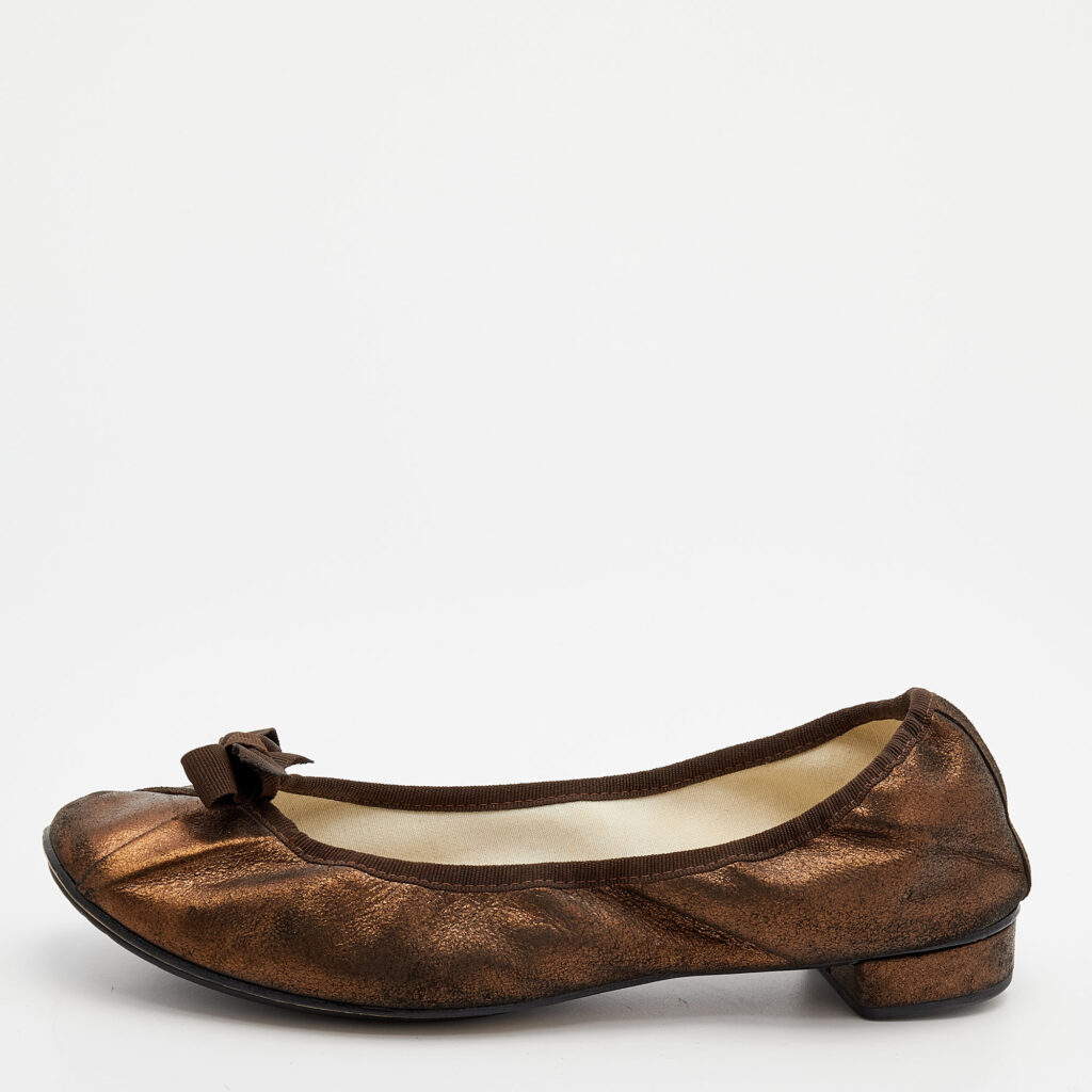luxury-women-repetto-used-shoes-p669270-002-1 Repetto Metallic Bronze Suede Bow Ballet Flats Size 41